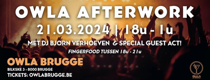 Eerste 'Owla Afterwork' met resident-dj Bjorn Verhoeven op donderdag 21 maart 2024 in Owla Brugge
