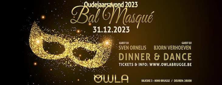 Dinner & Dance met dj's Sven Ornelis en Bjorn Verhoeven tijdens 'Bal Masqué' op oudejaarsavond in OWLA Brugge